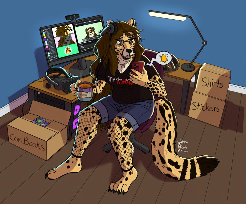 &quot;Shetani&quot; - Digital drawing of a cheetah furry character at her desk