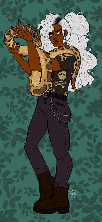 &quot;Nic&quot; - Digital drawing of a black human character holding a boa constrictor