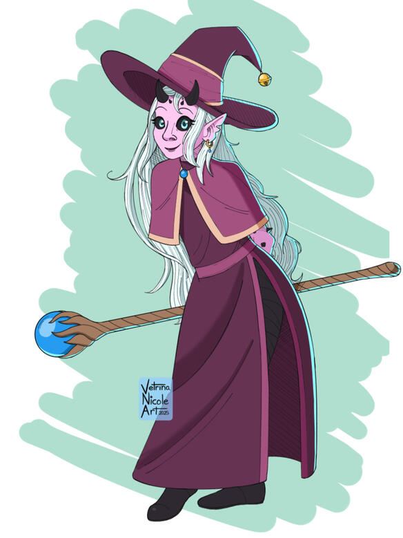 &quot;Elpis Cloveheart&quot; - Digital drawing of a pink tiefling witch