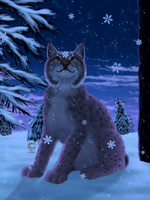 &quot;Lynx in the Snow&quot; - Digital painting of a lynx in a snowy forest